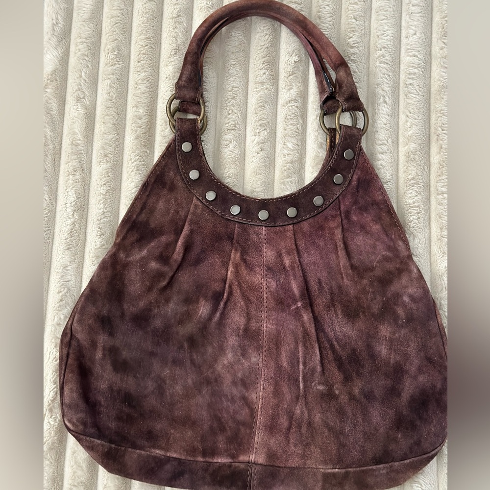 Italian Suede Distressed Handbag, Vintage Leather Bag, Hippie Purse